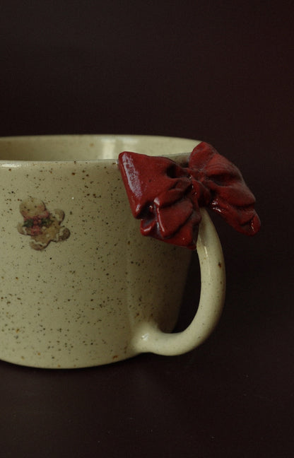 Vintage Gingerbread Man Mug - Burgundy Bow