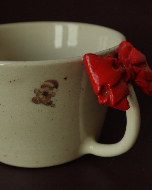 Vintage Gingerbread Man Mug - Red Bow
